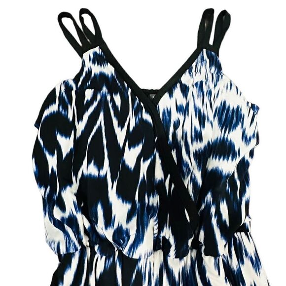 NICOLE MILLER Batik Skin Blue Black White Snakeskin Sleeveless Jumper Romper Jum - Picture 5 of 9